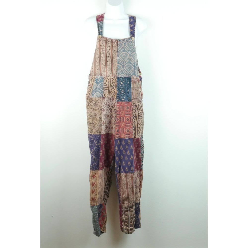 Sacred Threads Patchwork Overalls Womens S/M Cotton Boho Hippie Festival Bibs